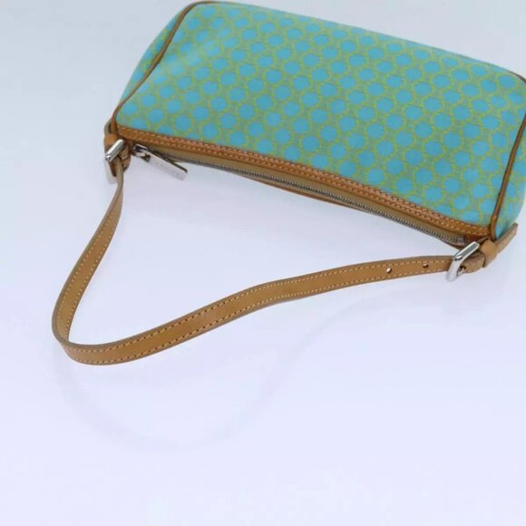 CELINE Macadam Canvas Accessory Pouch Light Blue Yellow Brown Auth - Picture 11 of 16